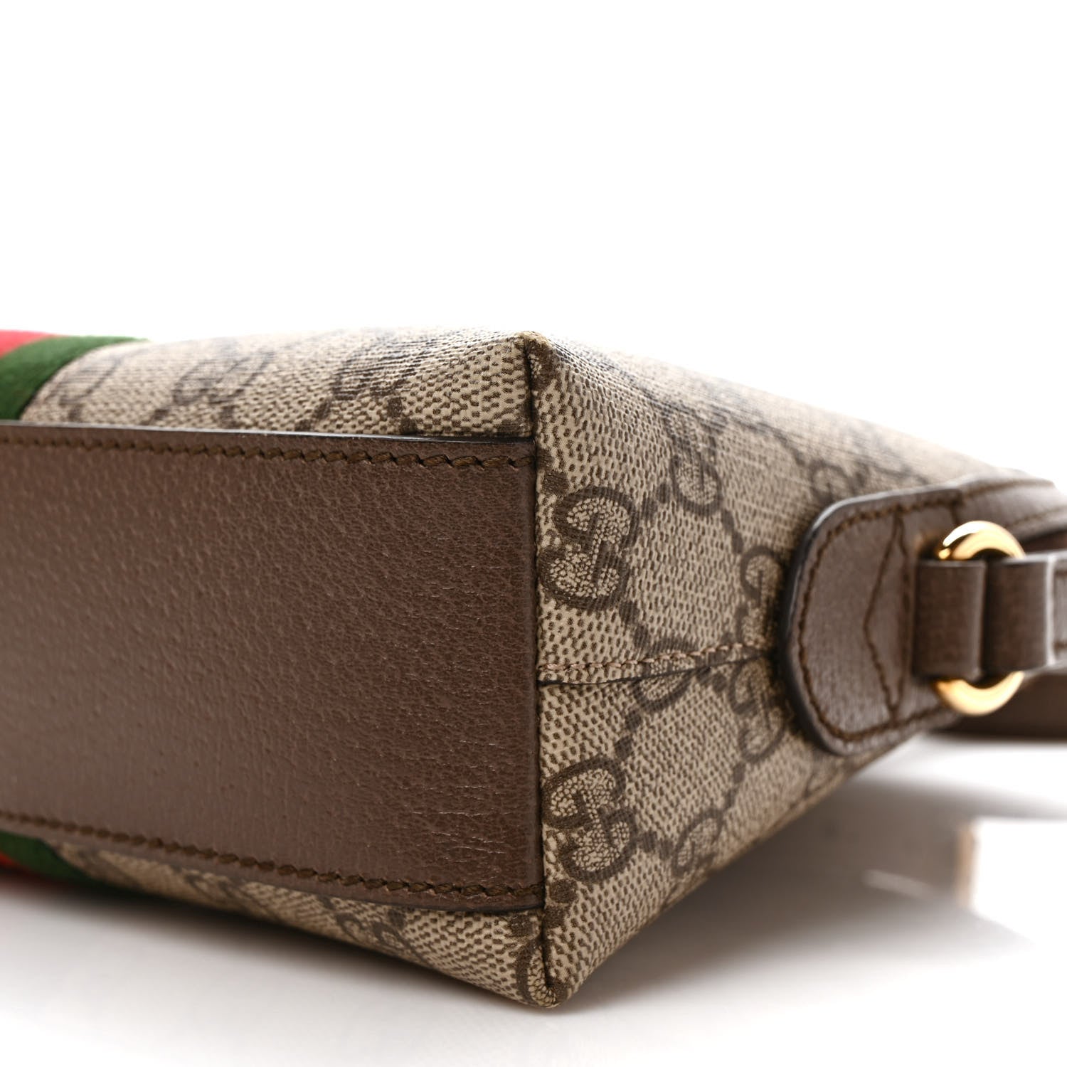 Gucci GG Supreme Monogram Textured Dollar Calfskin Web Small Ophidia Dome Shoulder Bag Beige Ebony New Acero 8 of 11