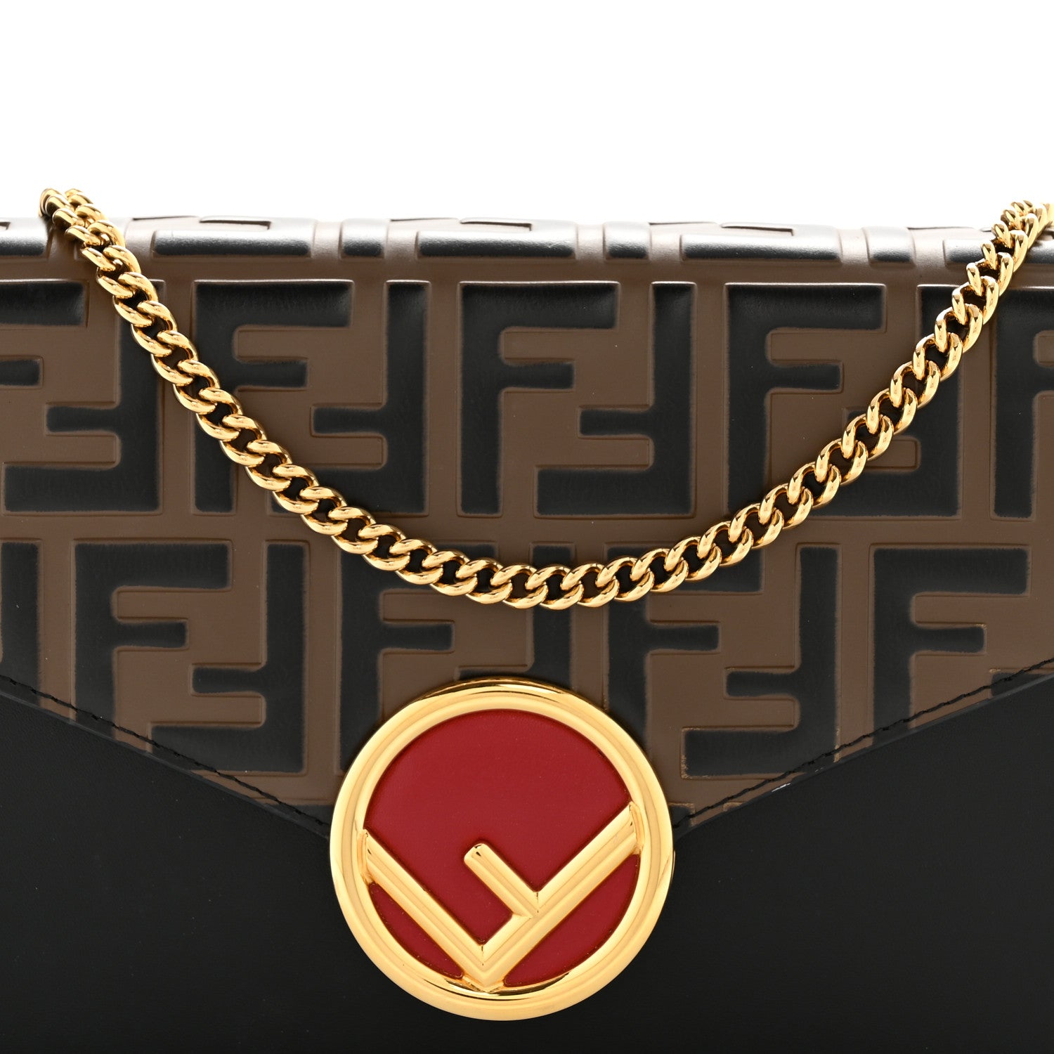 Fendi Vitello Cruise F is Fendi Bi-Color FF 1974 Embossed Medium Envelope Wallet On Chain Black Maya 8 of 15