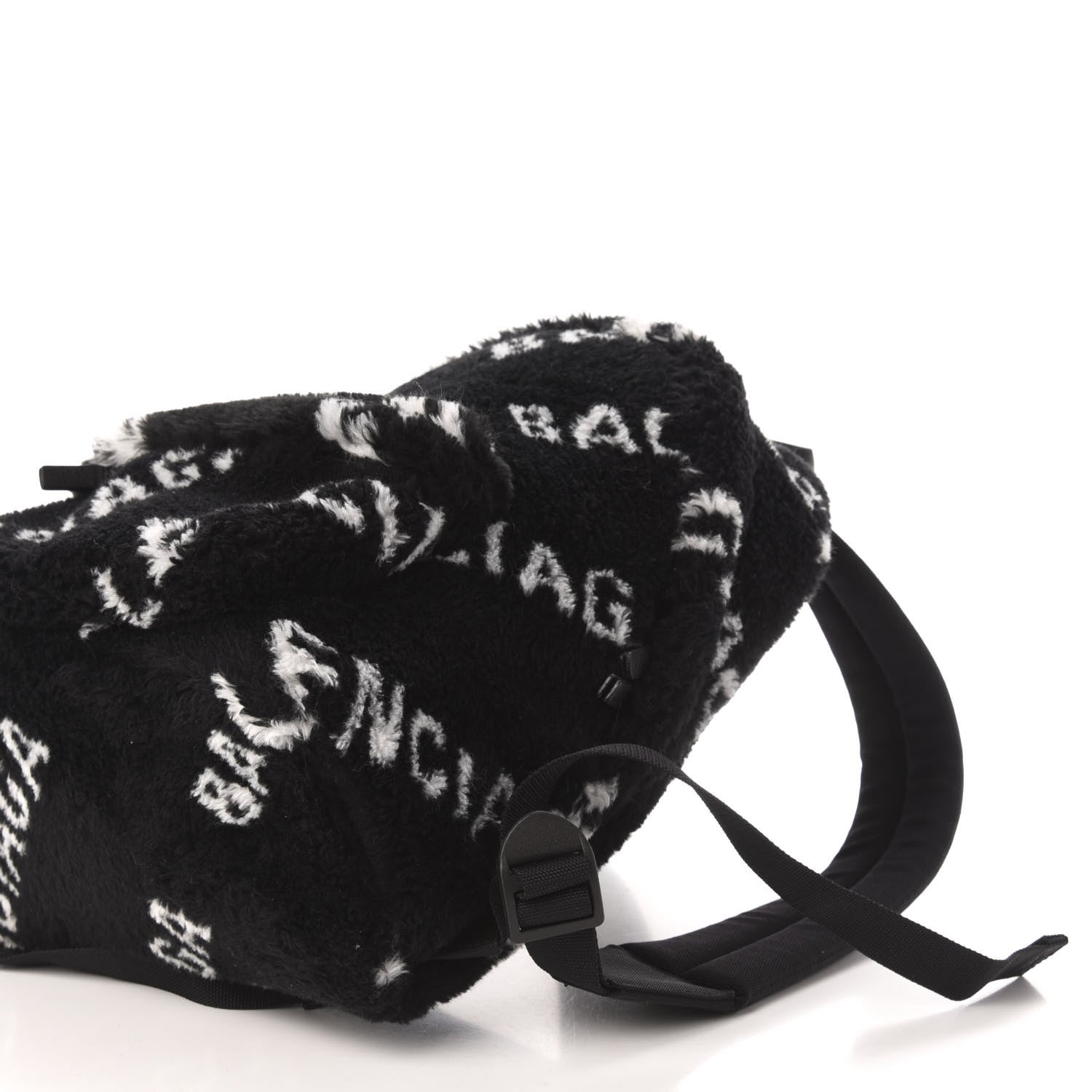 Balenciaga Faux Fur Diagonal Logo Small Everyday Backpack Black White 8 of 9