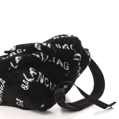 Balenciaga Faux Fur Diagonal Logo Small Everyday Backpack Black White 8 of 9