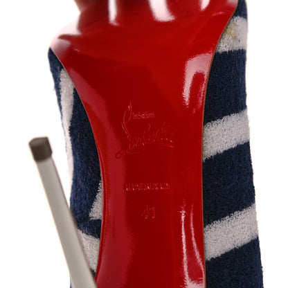 Christian Louboutin Sponge Fabric Shiny Nappa Decollete Spa 100 Pumps 41 Navy White 6 of 9