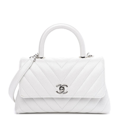 Chanel Iridescent Caviar Chevron Quilted Mini Coco Handle Flap White 1 of 12