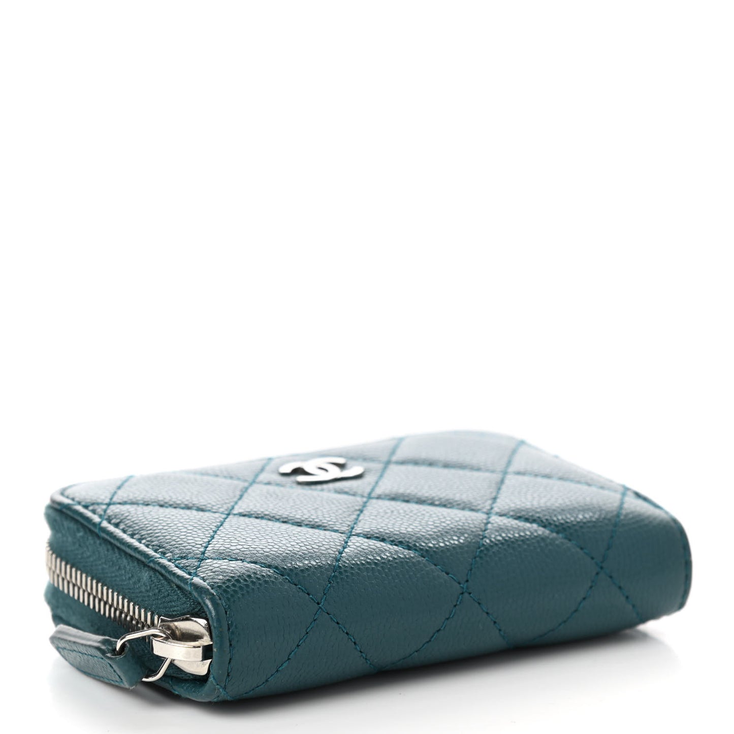 Caviar Quilted Zip Coin Purse Wallet Dark Turquoise