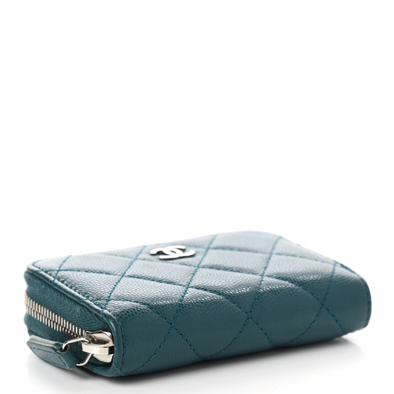 Chanel Caviar Quilted Zip Coin Purse Wallet Dark Turquoise 4 of 8