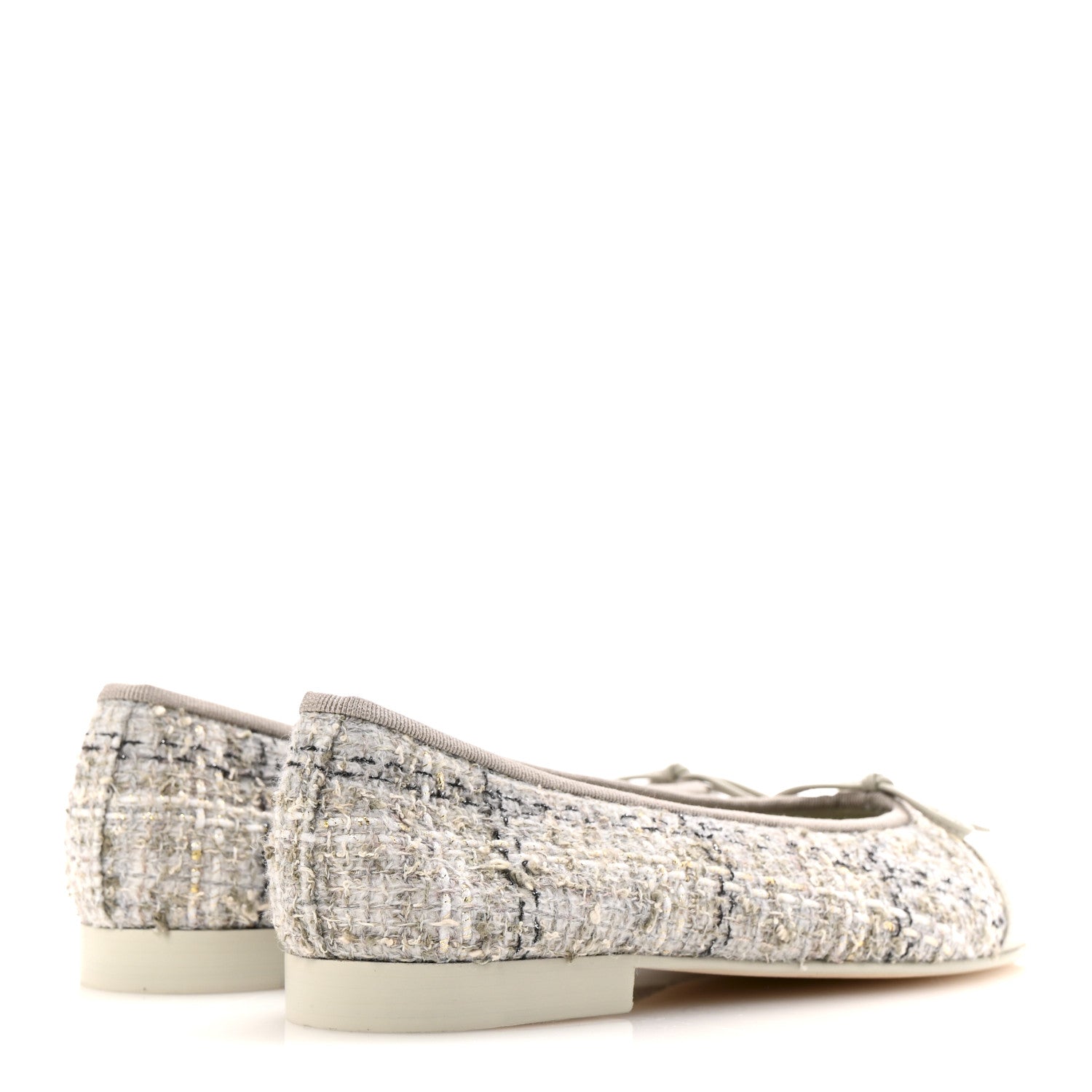 Chanel Cotton Tweed Grosgrain Cap Toe Ballerina Flats 36.5 Grey 5 of 10