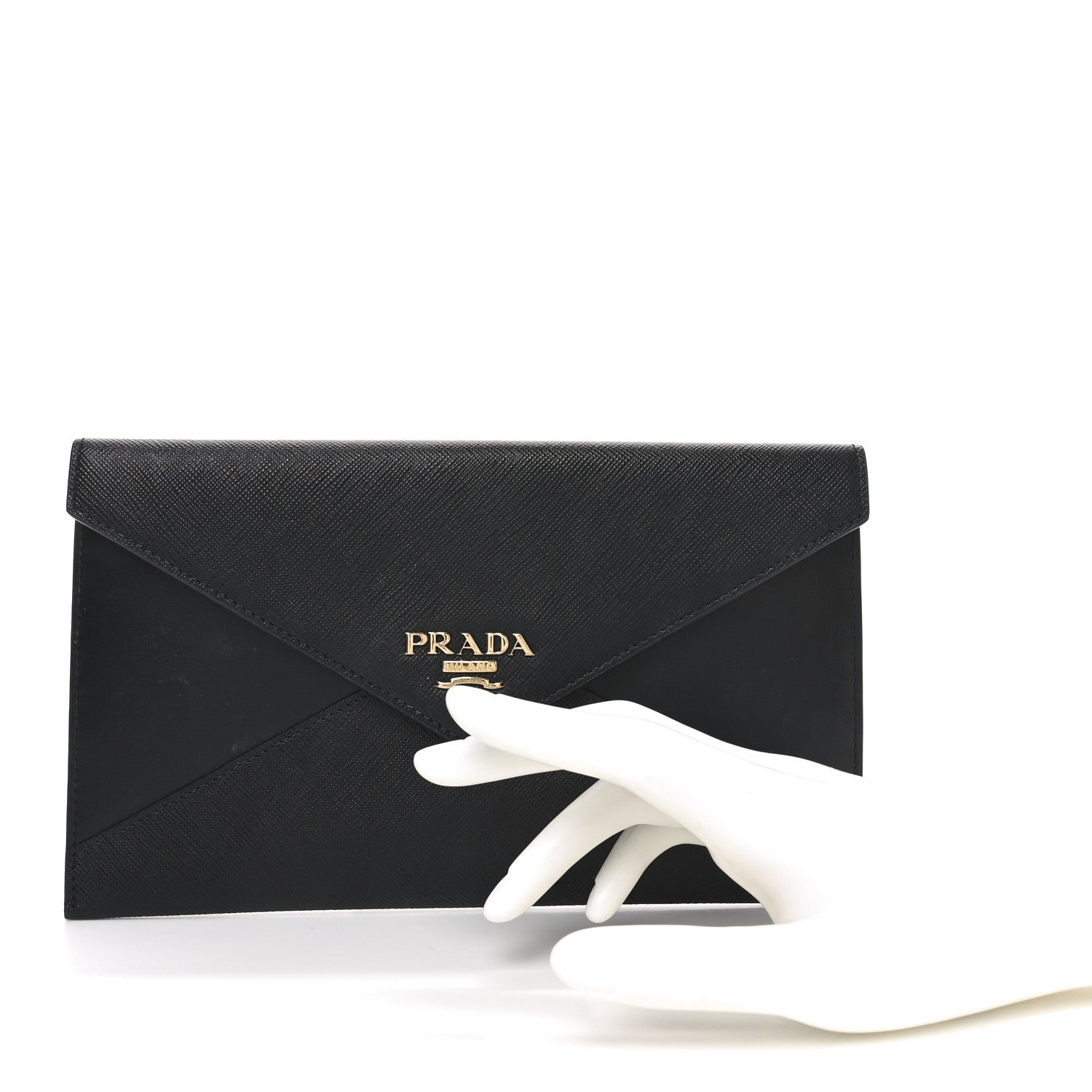 Prada Saffiano City Calfskin Envelope Wallet Black 2 of 7