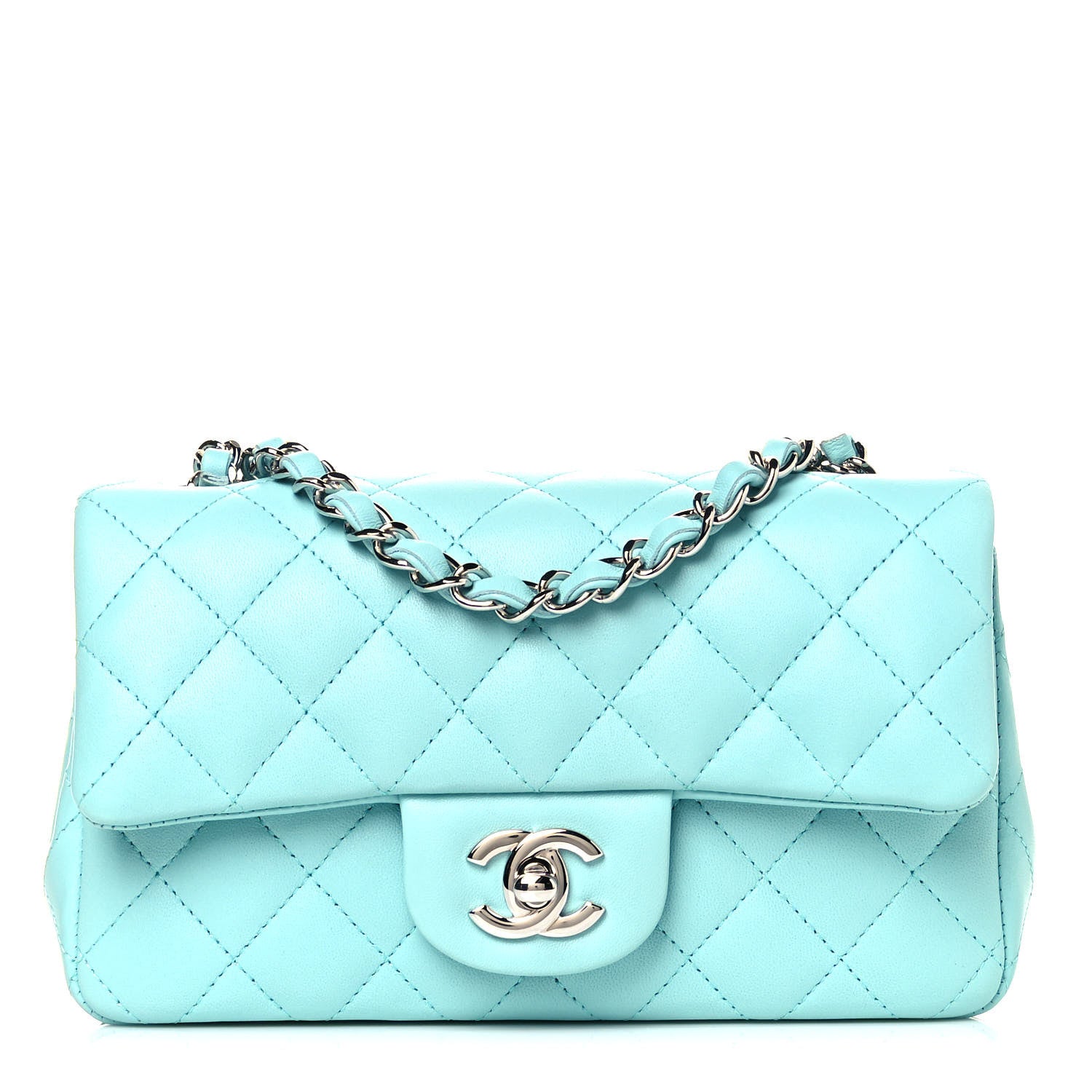 Chanel Lambskin Quilted Mini Rectangular Flap Light Blue 1 of 11