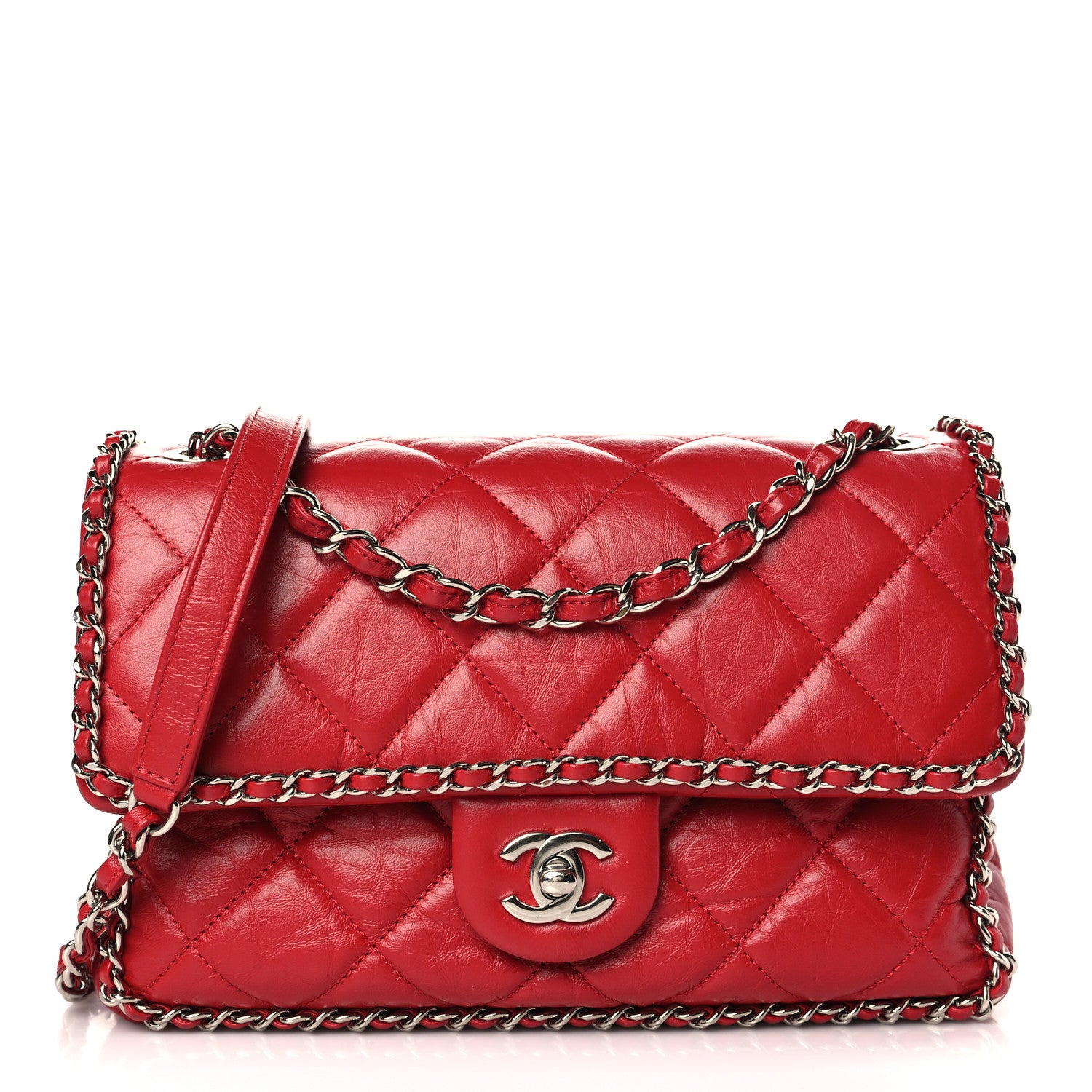 Chanel Crumpled Calfskin Medium Chain All Over Flap Red 1 of 9