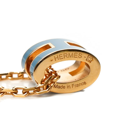Hermes Lacquered Gold Mini Pop H Pendant Necklace Bleu Jean 4 of 5