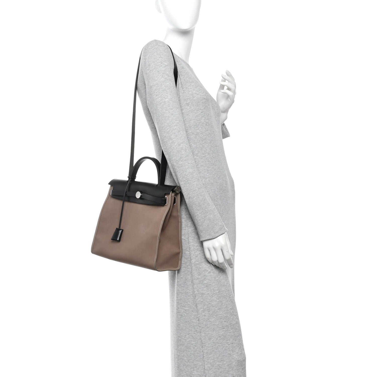 Hermes Toile Officier Vache Hunter Herbag Zip 31 PM Etoupe Bleu Indigo Etoupe Black 2 of 15