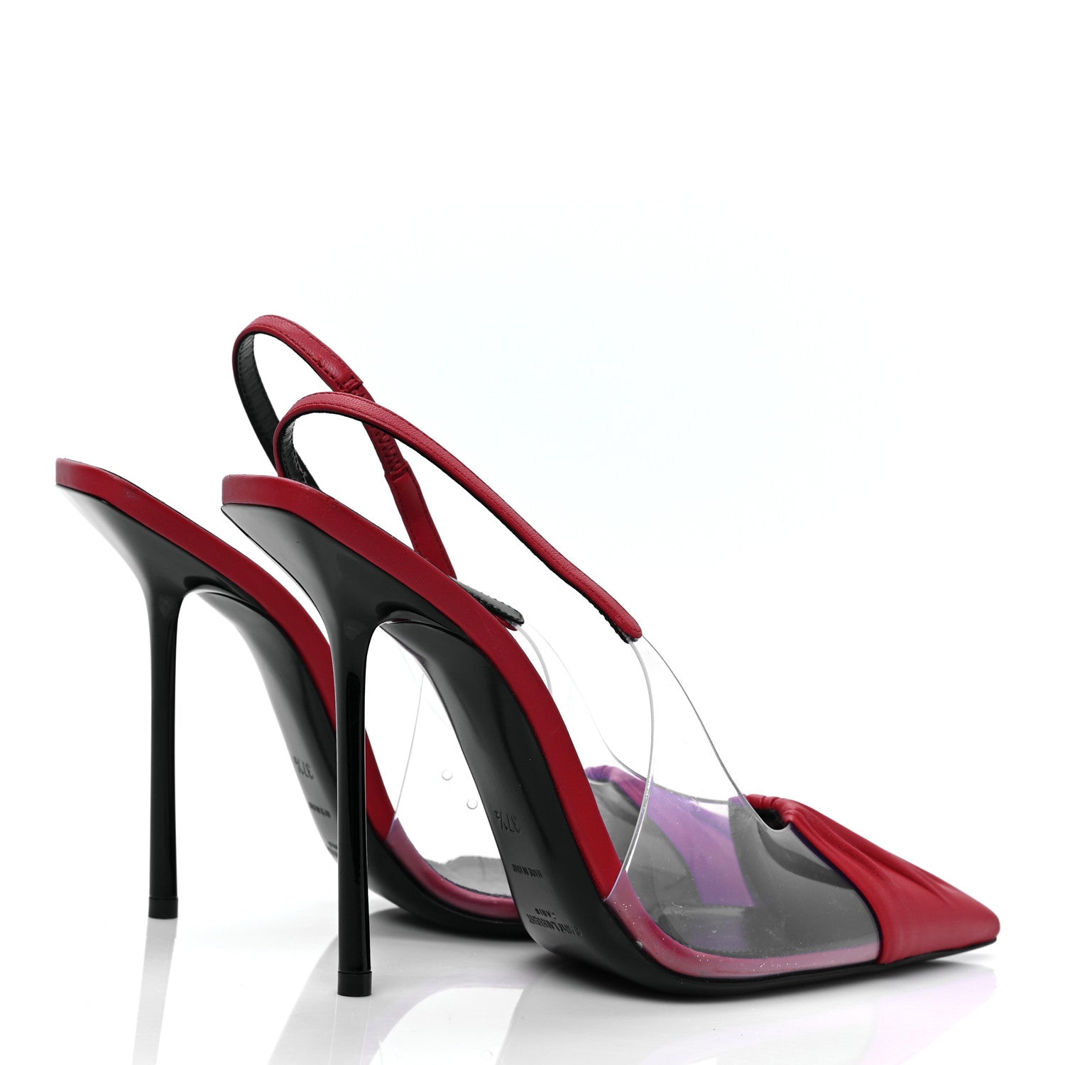 Saint Laurent Calfskin PVC Chica 115 Slingback Pumps 37.5 Red 4 of 7