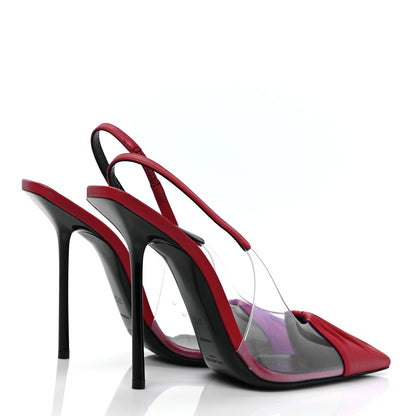 Saint Laurent Calfskin PVC Chica 115 Slingback Pumps 37.5 Red 4 of 7