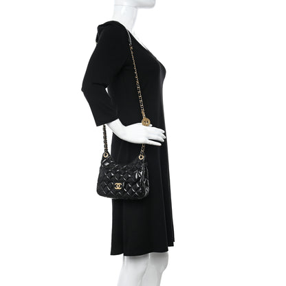 Chanel Shiny Crumpled Calfskin Quilted Small Wavy CC Hobo Black 2 of 10