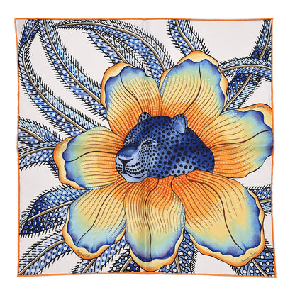 Hermes Silk Baobab Cat Pocket Square Scarf White Bleu Jaune 1 of 4
