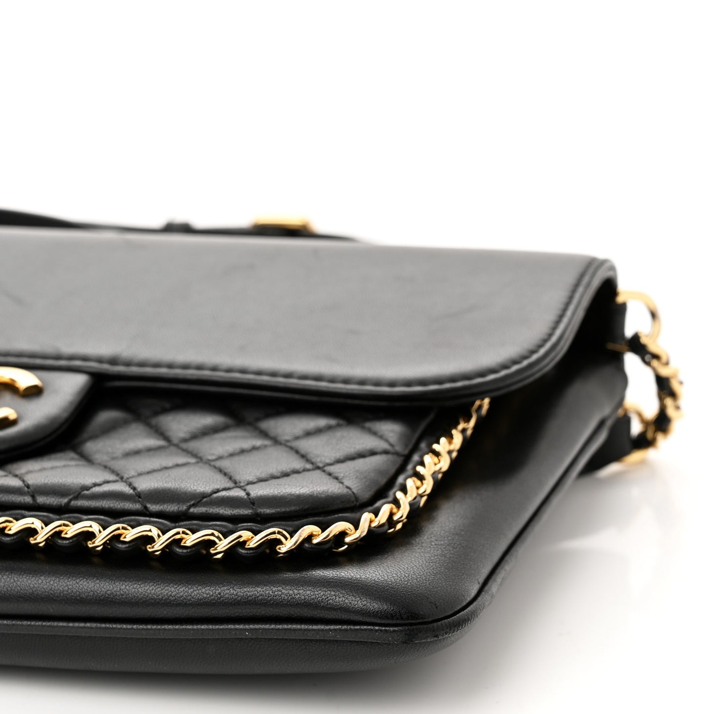 Lambskin Quilted Large CC Unchained Crossbody Black