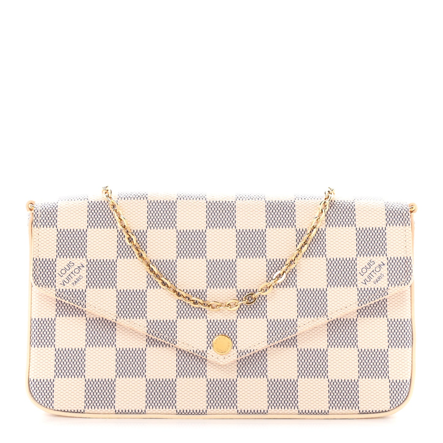 Damier Azur Pochette Felicie Chain Wallet Rose Ballerine