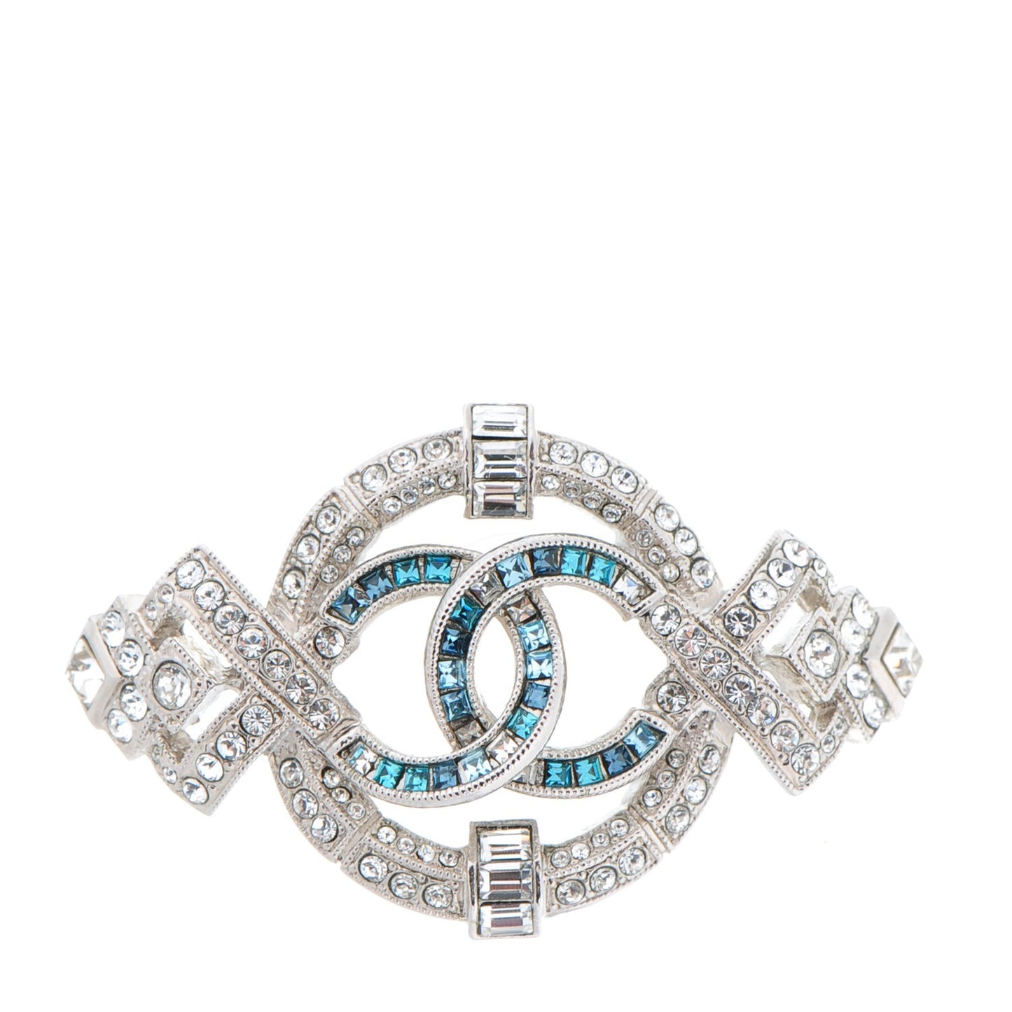 Baguette Crystal CC Brooch Silver Blue