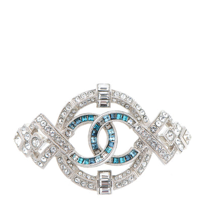 Chanel Baguette Crystal CC Brooch Silver Blue 1 of 4