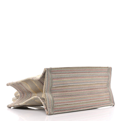 Christian Dior Canvas Embroidered Medium Stripes Book Tote Beige Multicolor 4 of 15