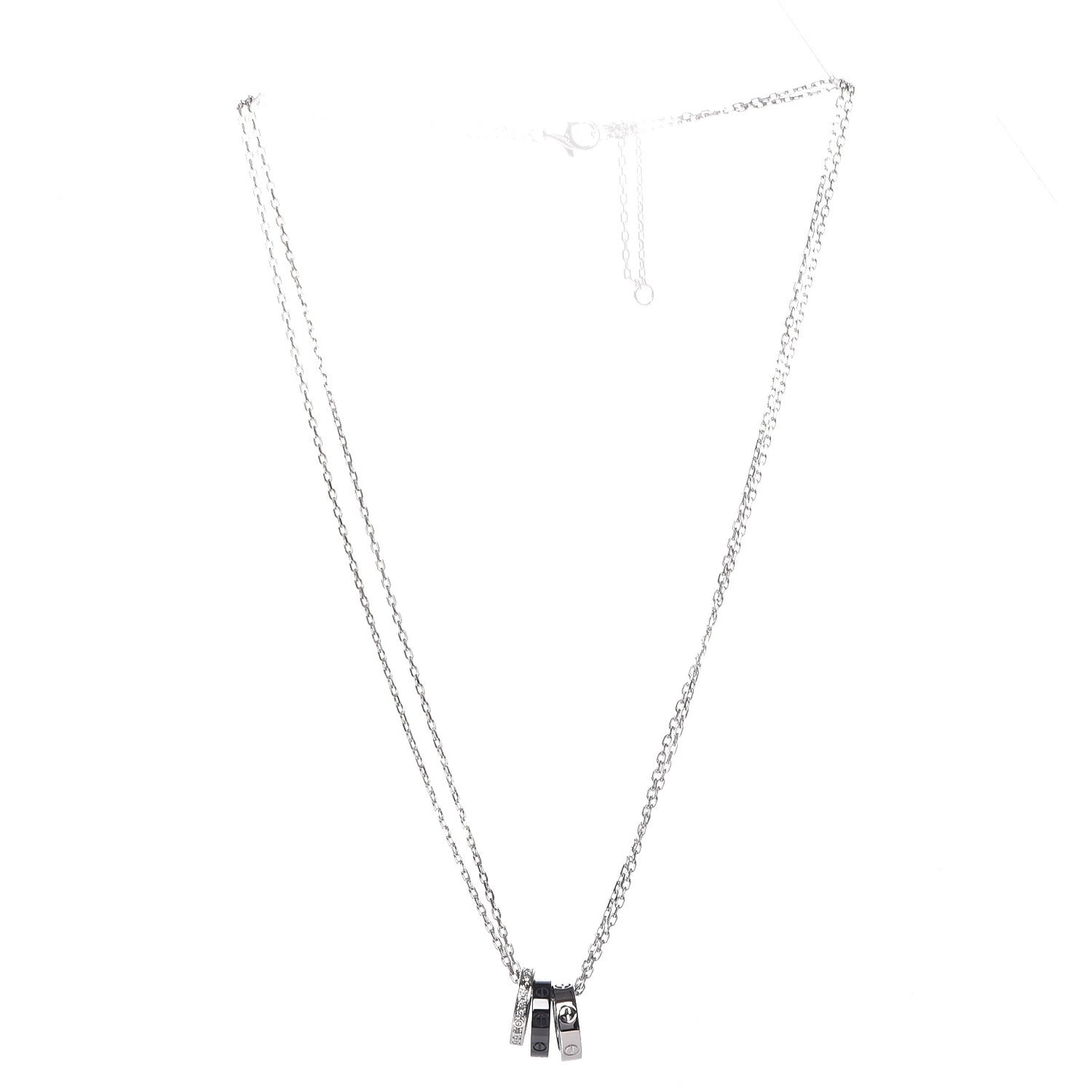18K White Gold Ceramic Diamond Three Ring LOVE Necklace