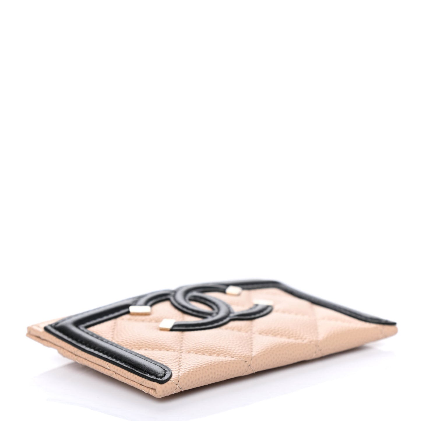 Caviar Quilted Filigree Card Holder Beige Black