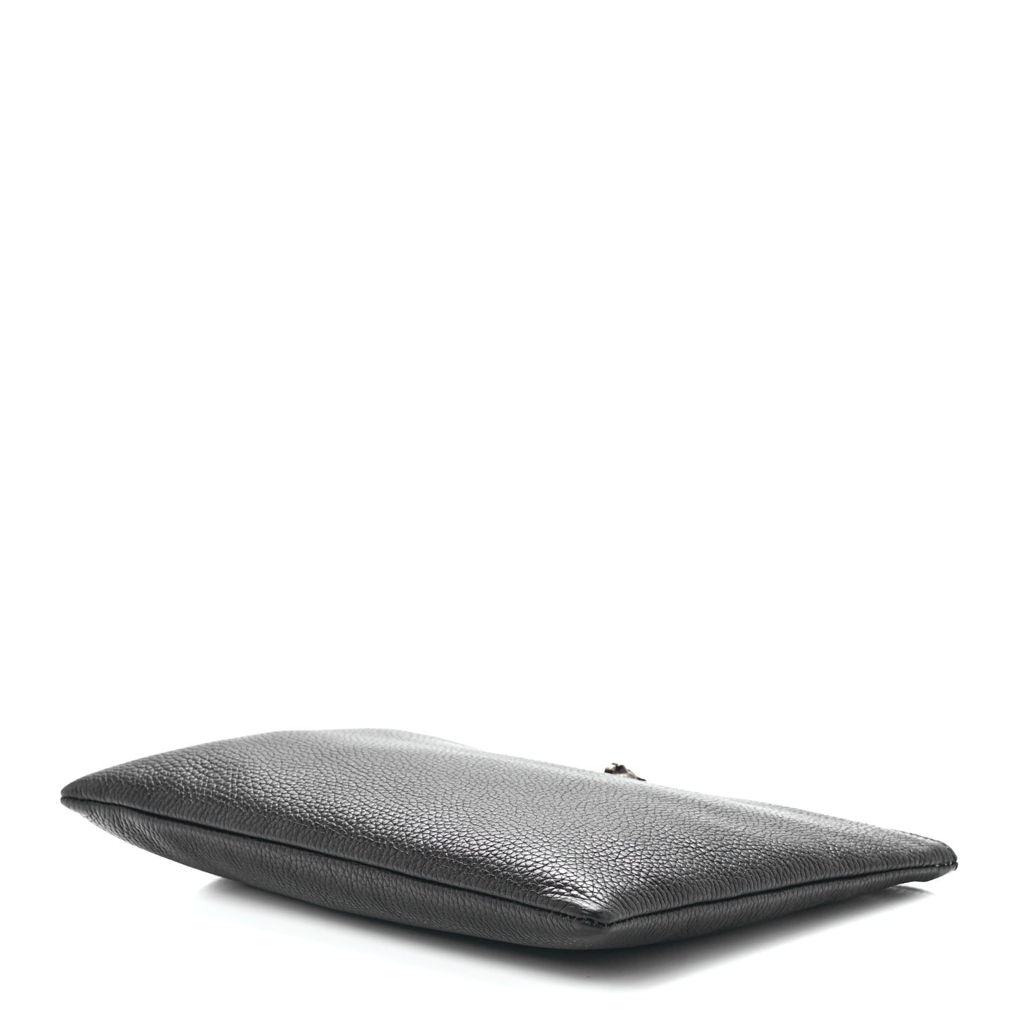 Pebbled Calfskin Animalier Tiger Zip Pouch Black