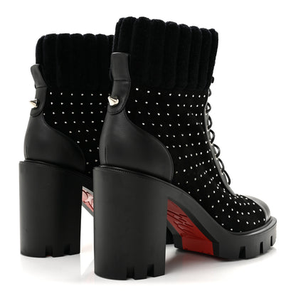 Christian Louboutin Calfskin Suede Cake Velvet Studded Dakita Lug 70 Boots 37.5 Black 5 of 8