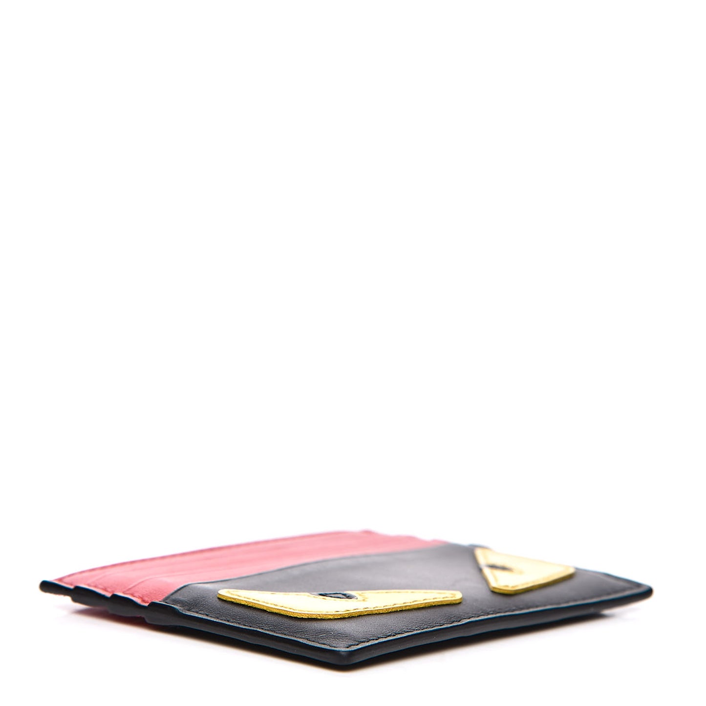 Vitello Century Monster Eyes Inlay Card Holder Black Giallo Rosso