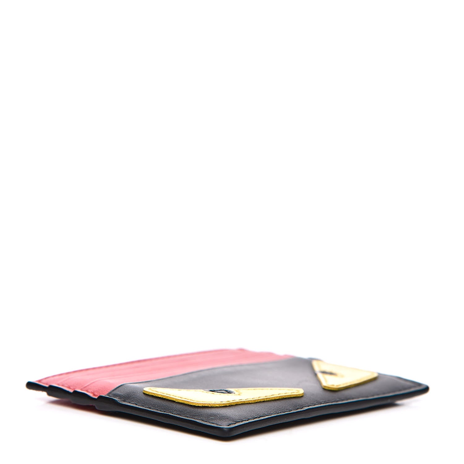 Fendi Vitello Century Monster Eyes Inlay Card Holder Black Giallo Rosso 4 of 9