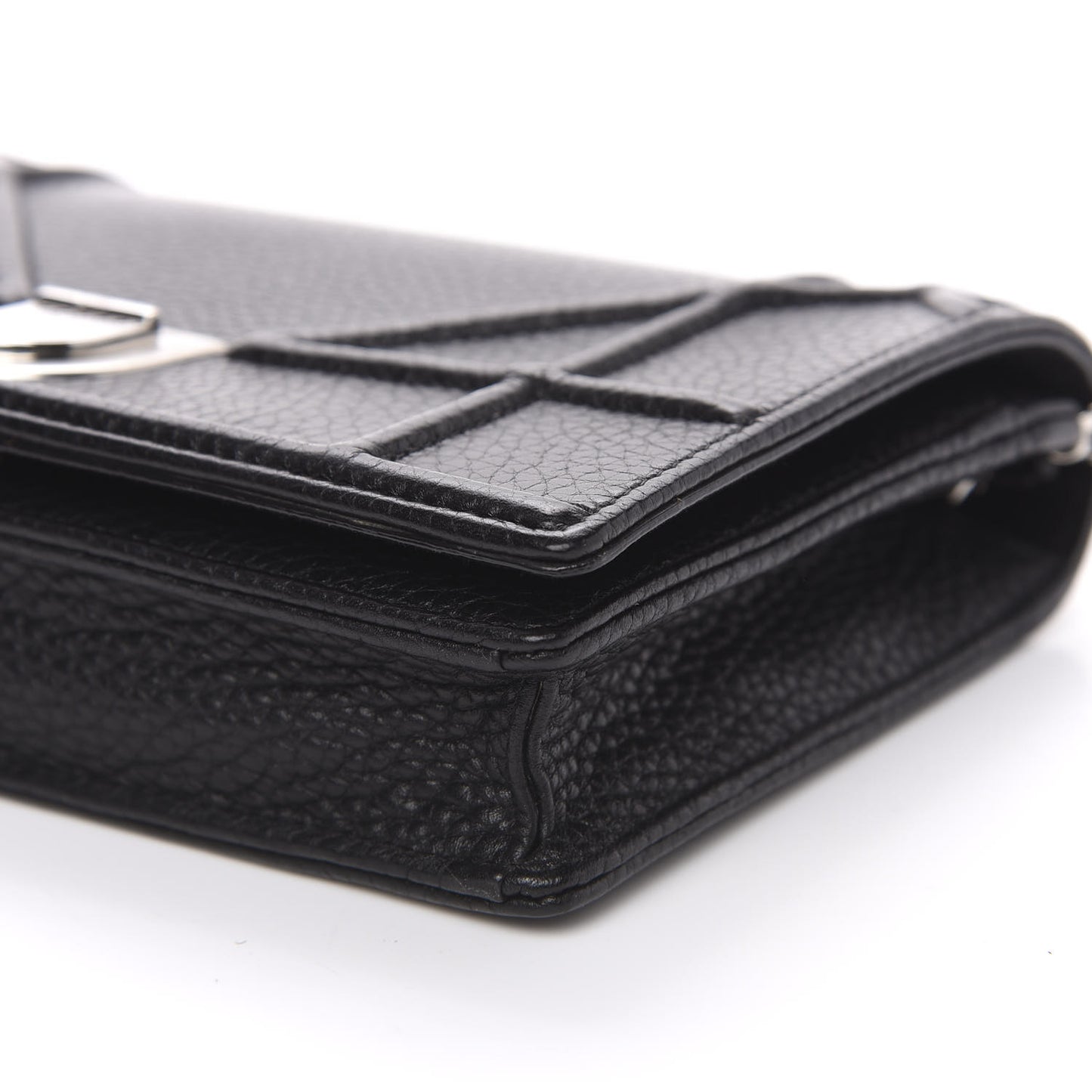 Grained Calfskin Diorama Wallet on Chain Pouch Black