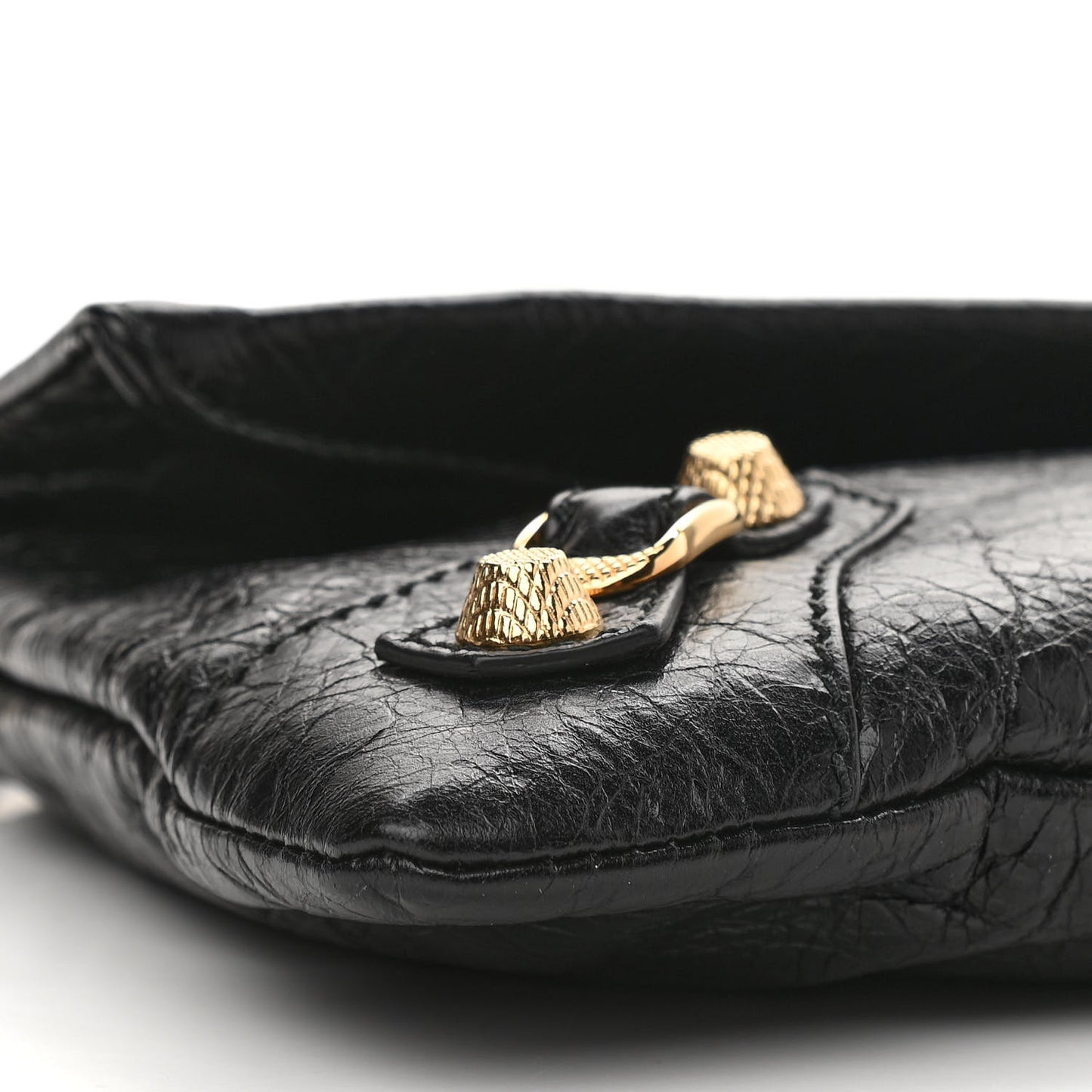 Agneau Giant 12 Gold Hardware Envelope Strap Clutch Black