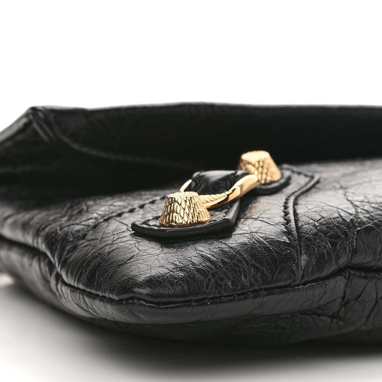 Balenciaga Agneau Giant 12 Gold Hardware Envelope Strap Clutch Black 8 of 9