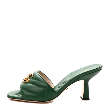 Gucci Nappa Matelasse GG Marmont 75mm Slide Sandals 38.5 Emerald 1 of 8