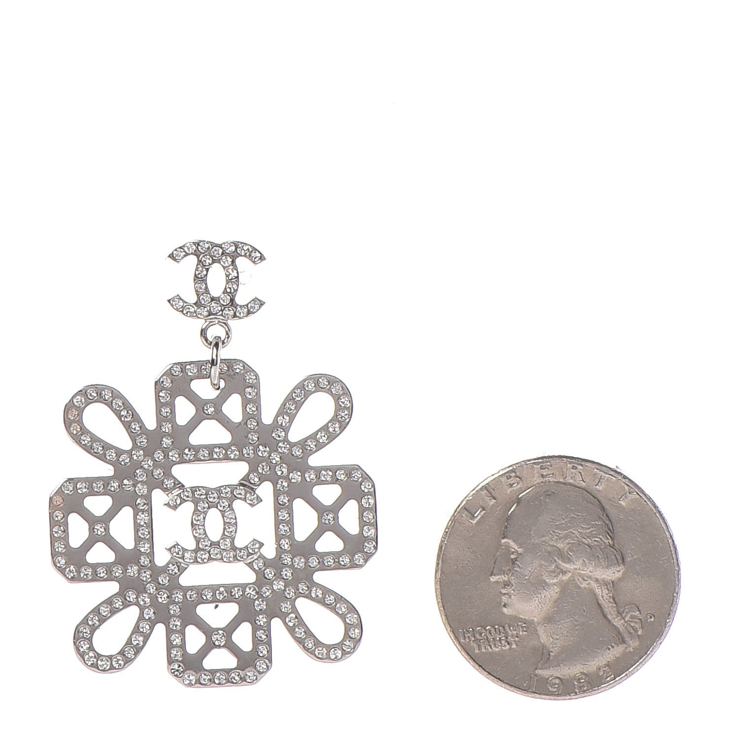 Chanel Crystal CC Drop Earrings Silver 2 of 5