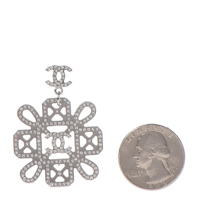 Chanel Crystal CC Drop Earrings Silver 2 of 5