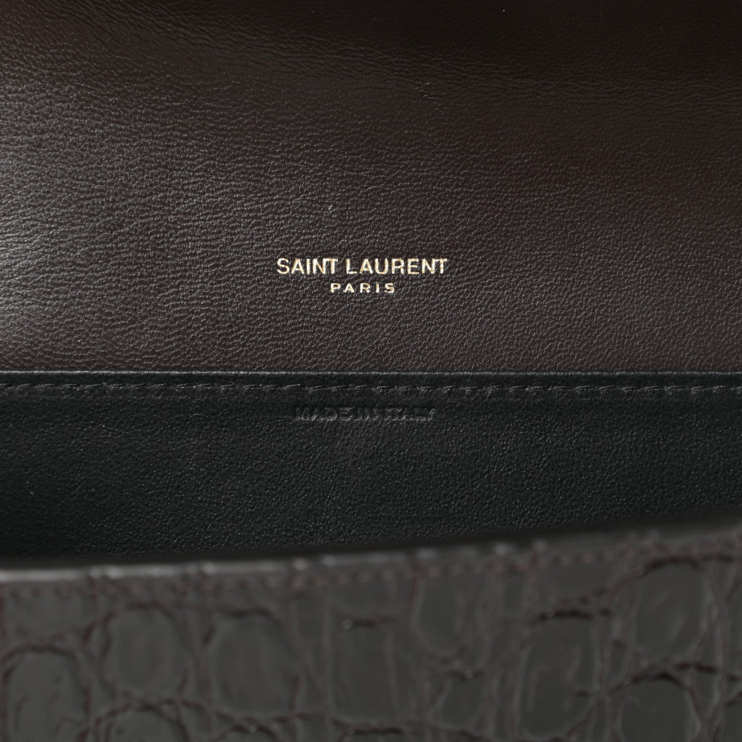 Saint Laurent Calfskin Crocodile Embossed Monogram Uptown Chain Wallet Fondente 7 of 12