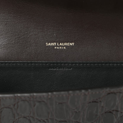 Saint Laurent Calfskin Crocodile Embossed Monogram Uptown Chain Wallet Fondente 7 of 12
