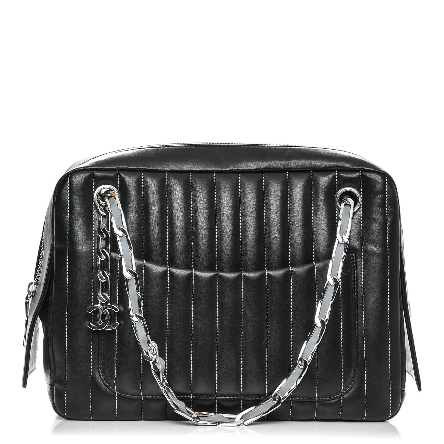 Lambskin Vertical Quilted Mademoiselle Small Camera Case Black