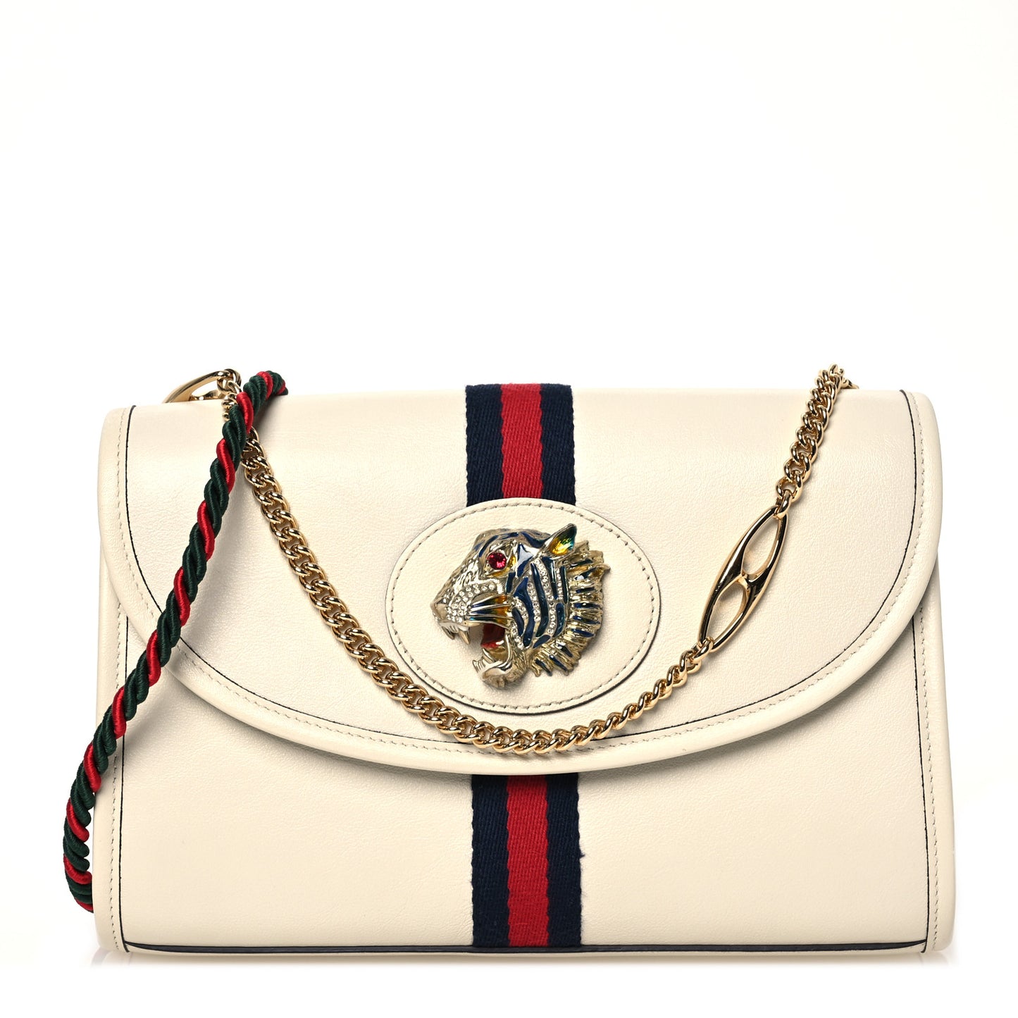 Textured Calfskin Web Small Rajah Slim Flap Shoulder Bag Mystic White