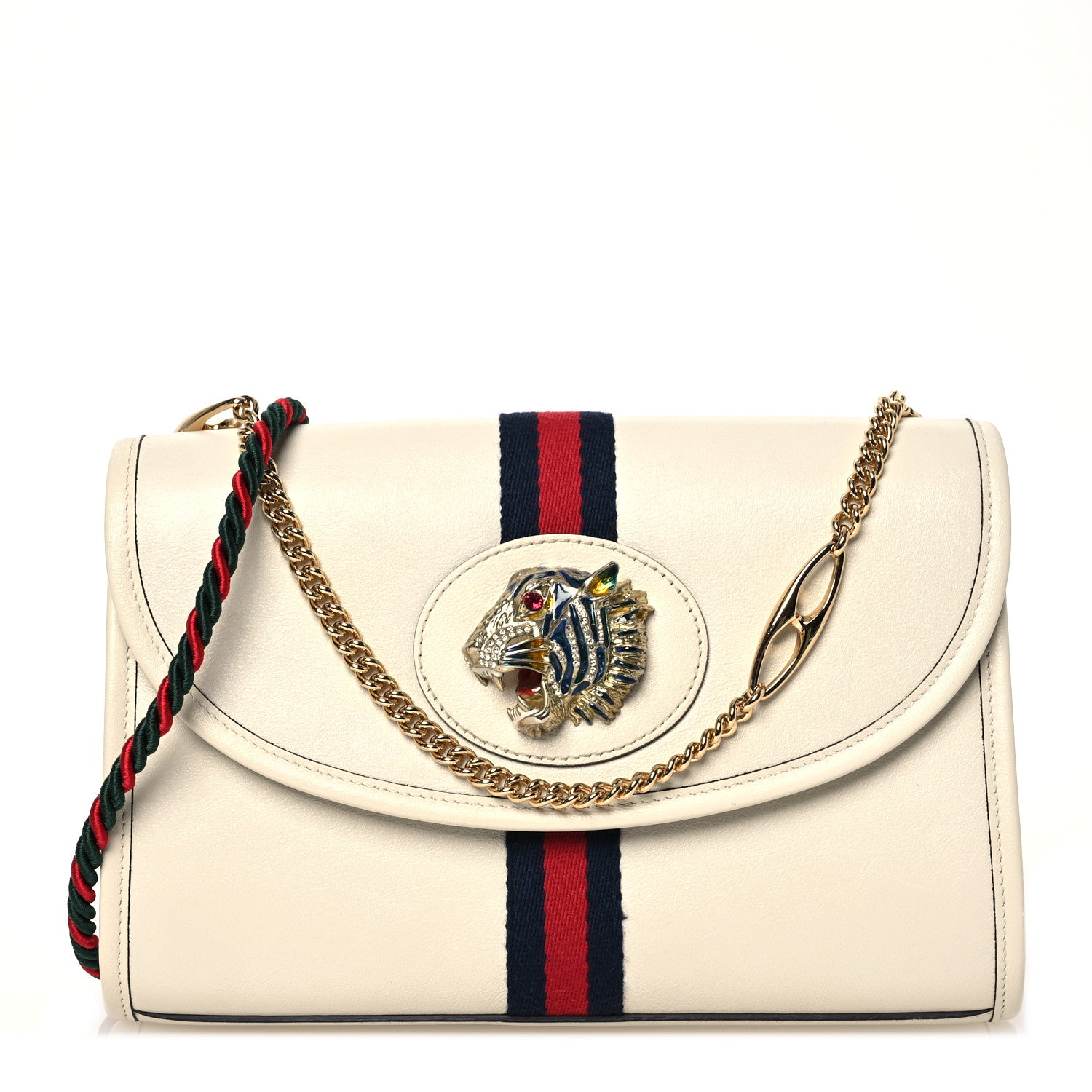 Gucci Textured Calfskin Web Small Rajah Slim Flap Shoulder Bag Mystic White 1 of 13