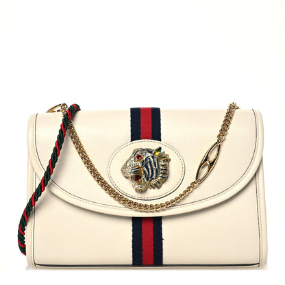Gucci Textured Calfskin Web Small Rajah Slim Flap Shoulder Bag Mystic White 1 of 13