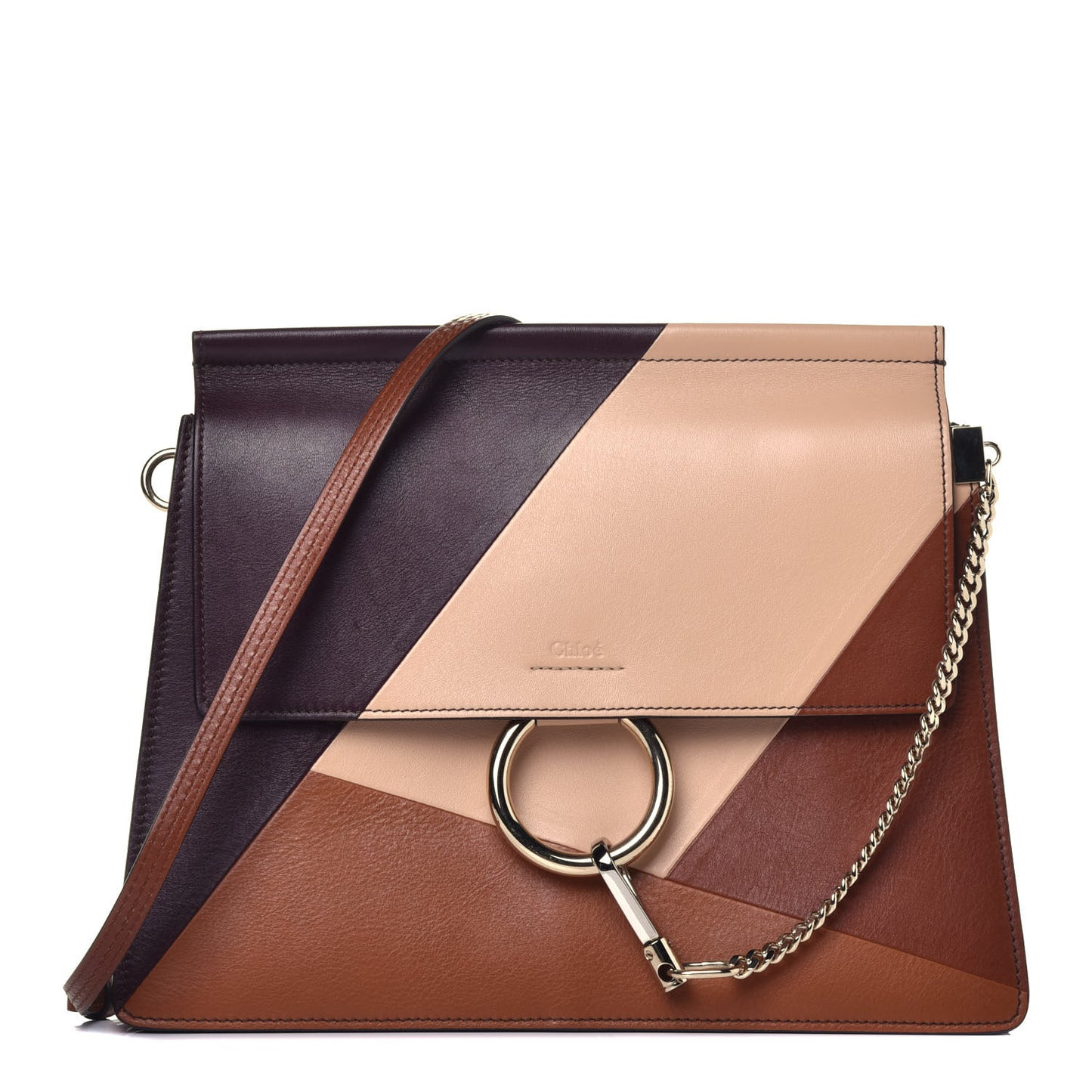 Smooth Calfskin Patchwork Medium Faye Shoulder Bag Light Tan