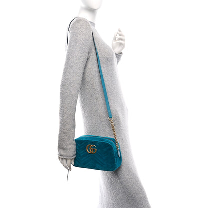 Gucci Velvet Matelasse Small GG Marmont Chain Shoulder Bag Pavone Cyan 2 of 10