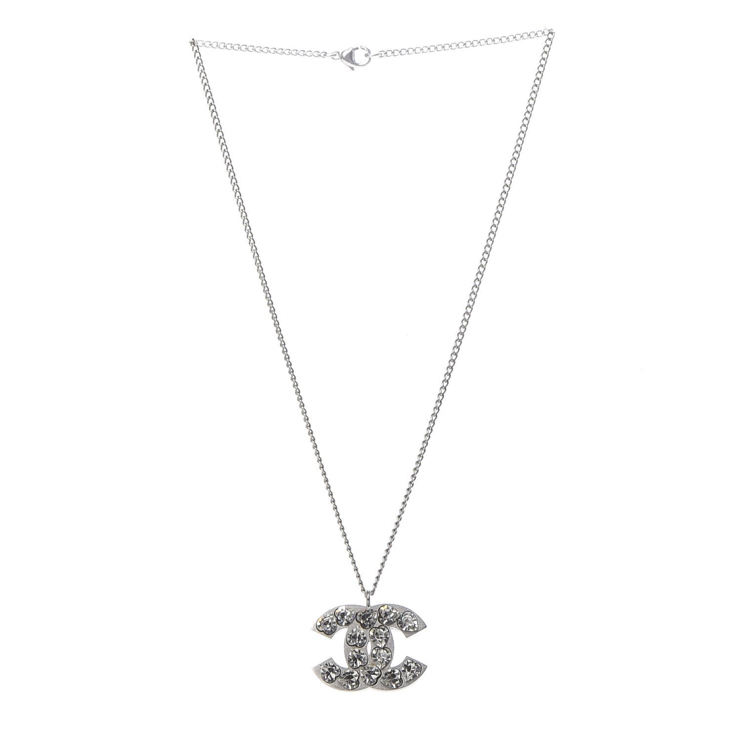 Crystal Heart CC Necklace Silver