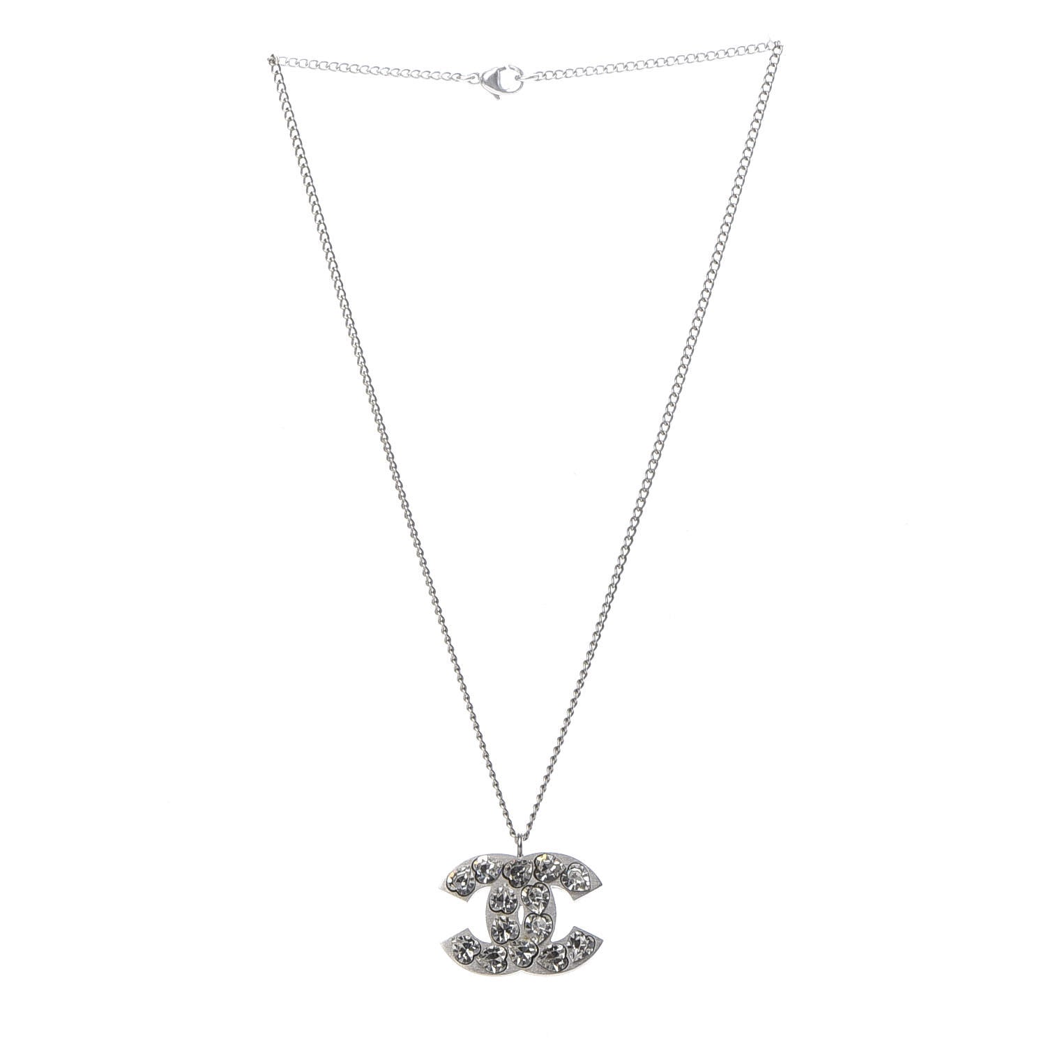 Chanel Crystal Heart CC Necklace Silver 3 of 5