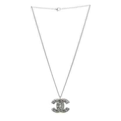 Chanel Crystal Heart CC Necklace Silver 3 of 5