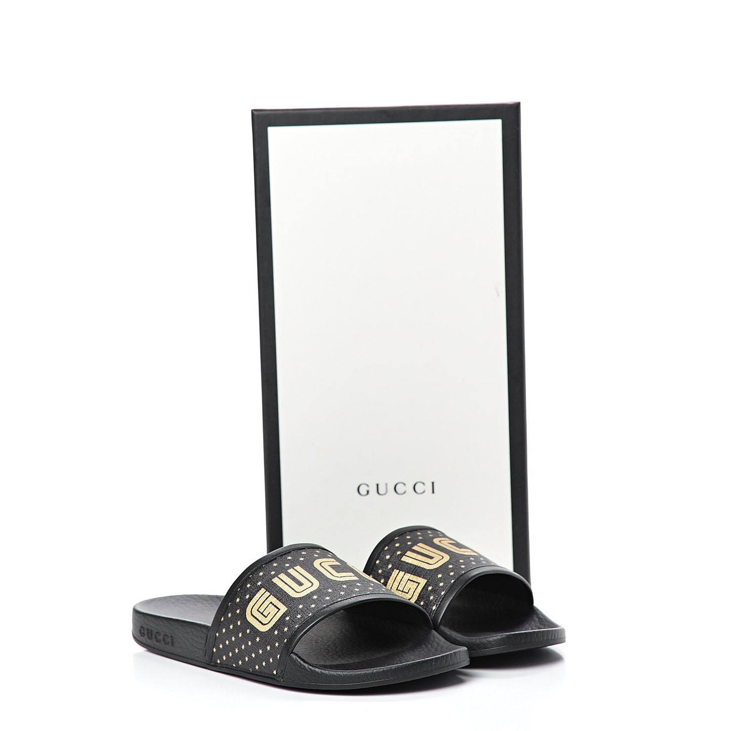 X SEGA Supreme Canvas GUCCY Stars Womens Slide Sandals 36 Black Gold