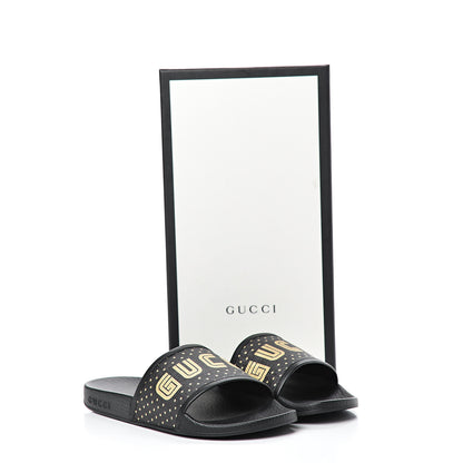 Gucci X SEGA Supreme Canvas GUCCY Stars Womens Slide Sandals 36 Black Gold 8 of 8
