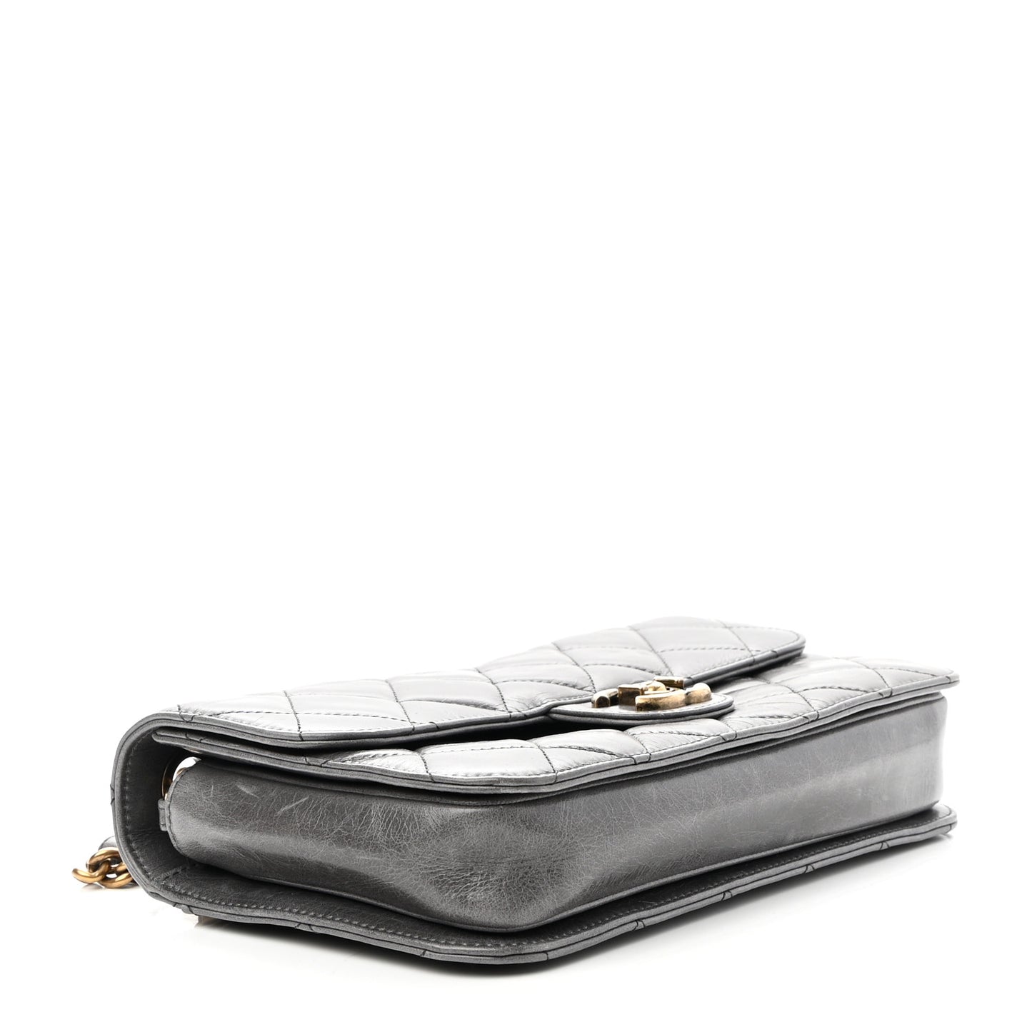 Glazed Calfskin Medium Perfect Edge Flap Grey