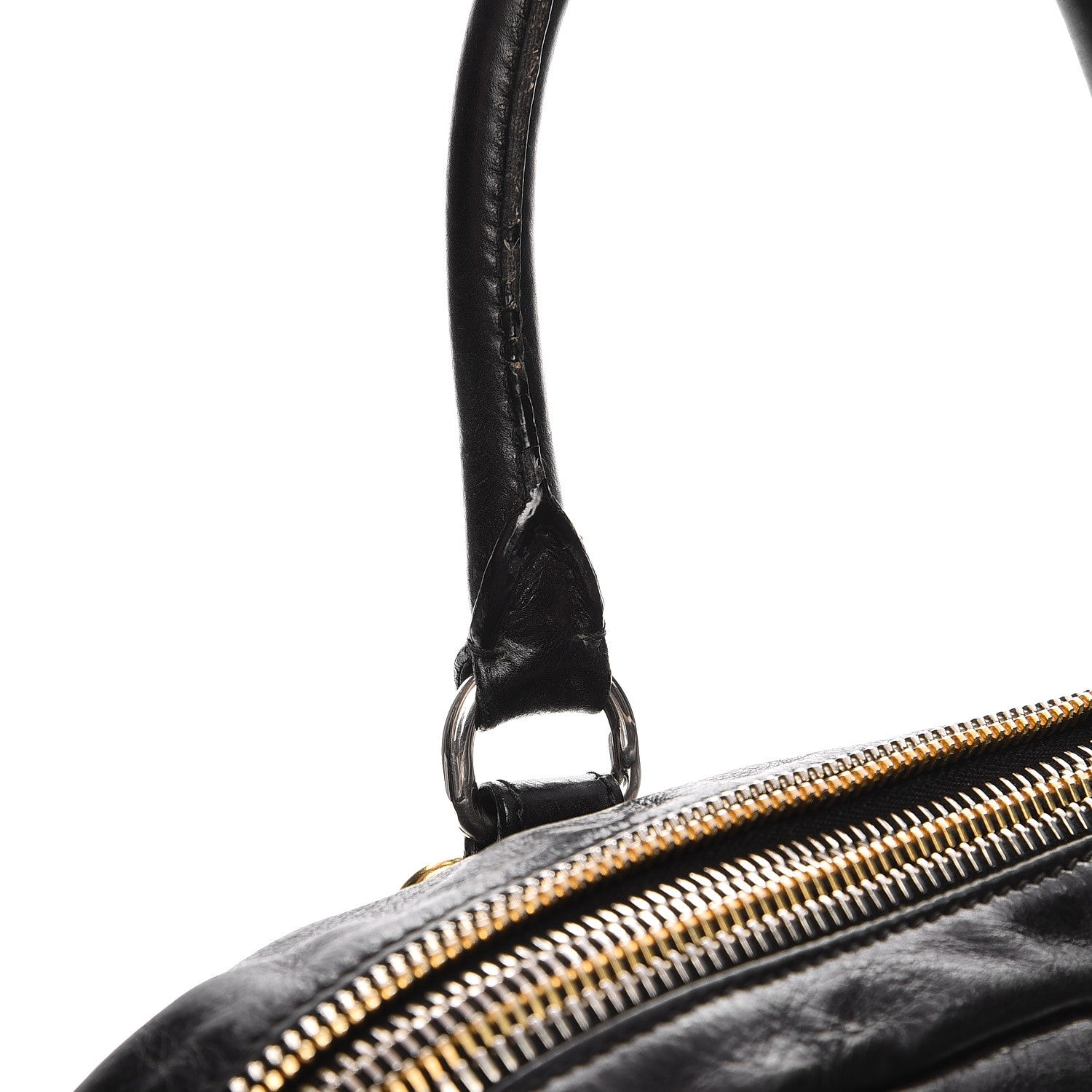 Prada Glace Calf Zippers Dome Satchel Black 9 of 15